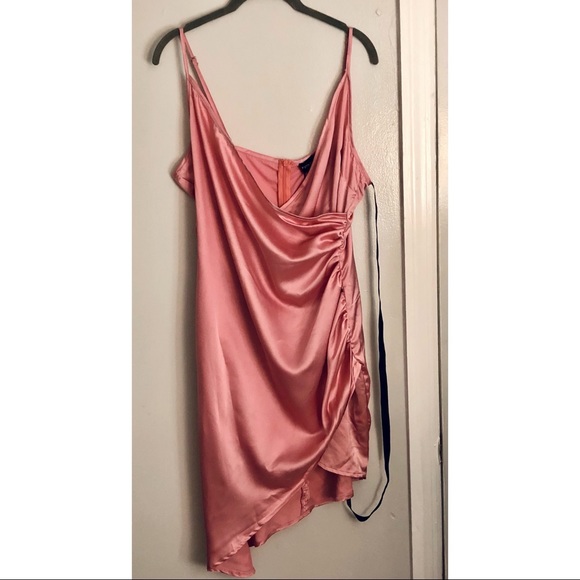 PrettyLittleThing Dresses Pink Satin Wrap Dress Poshmark